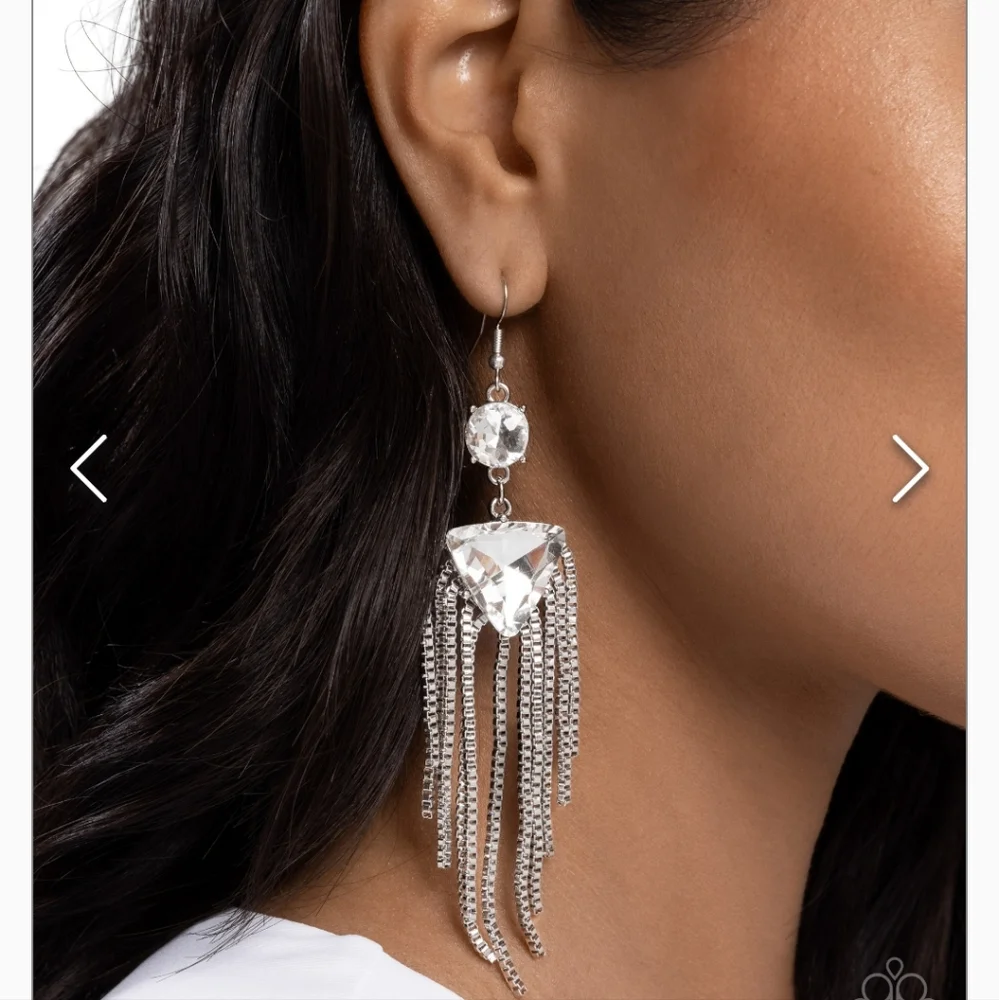 Maven Musings White Earring SILVER Fishhook 😍 Fancy Gorgeousness #2 - Picture 3 of 3